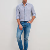 Classic Fit Streifen Navy Button Down Leinen