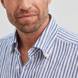 Classic Fit Streifen Navy Button Down Leinen