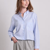 Jo Baumwollbluse Cropped Button Down Blau