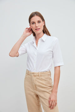 Rosa Stretchbluse Kurzarmbluse Weiss