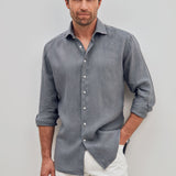 Classic Fit Leinen Dunkelgrau