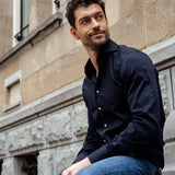 Slim Fit Navy Satin Stretch